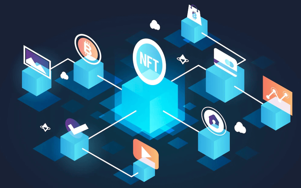 Visuel global sur les NFT, les cryptomonnaies, la blockchain, les smart contract